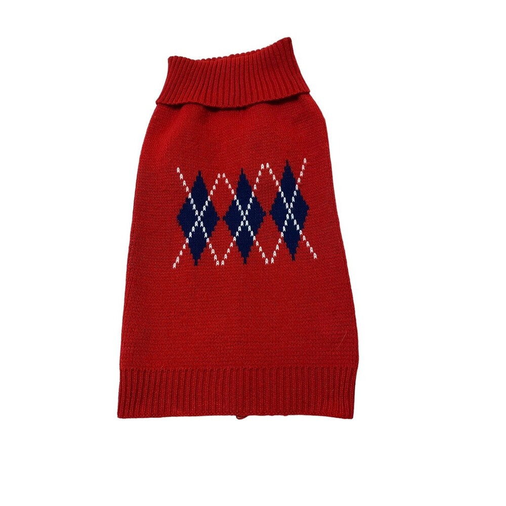 Companion Road Red Argyle Dog Sweater Size L 17 in Knit Turtleneck